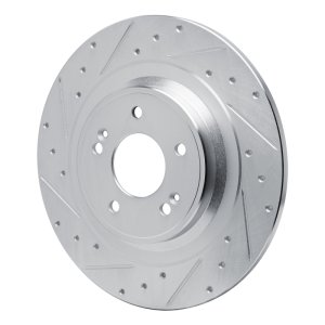 Hyundai Santa Fe Brake Rotor (1) - Rear Left - R1 Concepts - Drilled & Slotted - Silver - `22-`25